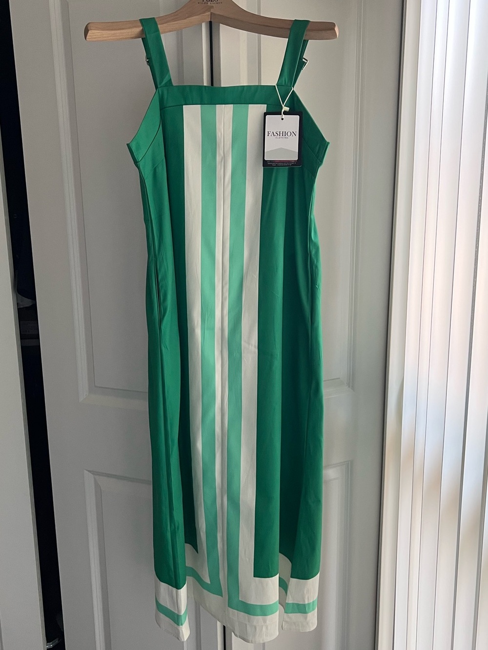 Green and White Striped Midi Dress with Pockets NWT Small
